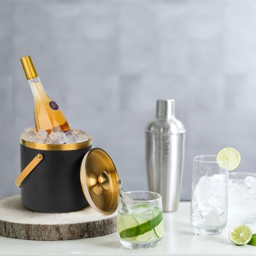 3L Insulated Stainless Steel Ice Bucket for parties with lid & scoop - color: Black