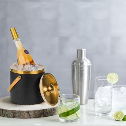 3L Insulated Stainless Steel Ice Bucket for parties with lid & scoop - color: Black