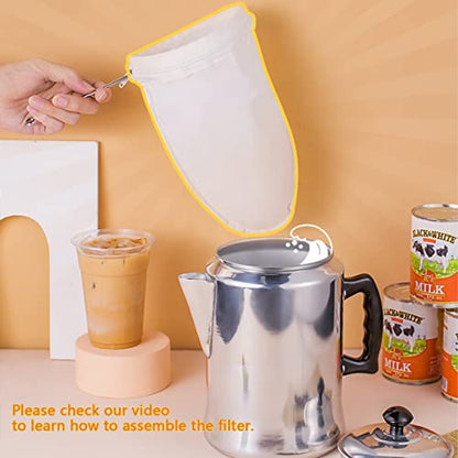 4 PCS Extra Fine Mesh Strainer Bags with Handle, Reusable Thai Tea Strainer, Cheesecloth for Straining NutMilk Coffee Milk Juices Honey Wine Oil Yogurt (2 Medium & 2 Small) - color: 2 Small+ 2 Medium Size