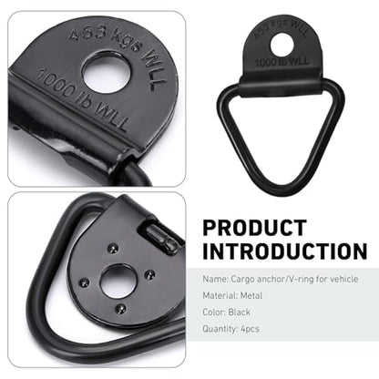 4 PCS Truck Bed Tie Down Anchor, Heavy Duty Bolt On D Rings, Metal Trailer Cargo Tie Down, Suitable for Trailers Vans SUVs and Pickups (Black)