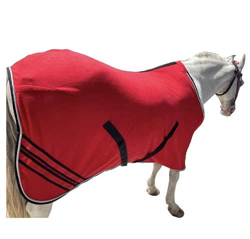 Majestic Ally Anti Pill Fleece Horse Blanket/Sheet with Silver Braided Rope (Red, 76) - color: Red, size: 76