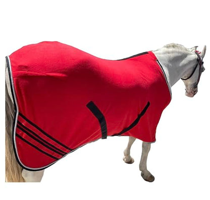 Majestic Ally Anti Pill Fleece Horse Blanket/Sheet with Silver Braided Rope (Red, 74) - color: Red, size: 74