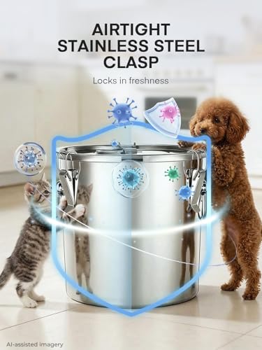 Stainless Steel Dog Food Storage Container, 25/30LB Airtight Moisture Proof