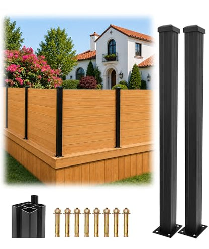 2 Pack 45" Heavy Duty Aluminium Fence Post, No Dig Metal Post for Outdoor Privacy Fence Panels, Compatible with Wood Slats and Composite Boards for Patio, Backyard & Garden (2 Pack) - color: 45 inch Post-2pcs