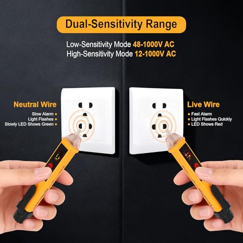 Voltage Tester Non Contact Voltage Detector Dual Range AC 12V/48V-1000V,Electrical Tester Pen with LCD Display Live Wire Tester with Alarm and Flashlight Wire Breakpoint Finder Tools