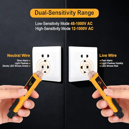 Voltage Tester Non Contact Voltage Detector Dual Range AC 12V/48V-1000V,Electrical Tester Pen with LCD Display Live Wire Tester with Alarm and Flashlight Wire Breakpoint Finder Tools