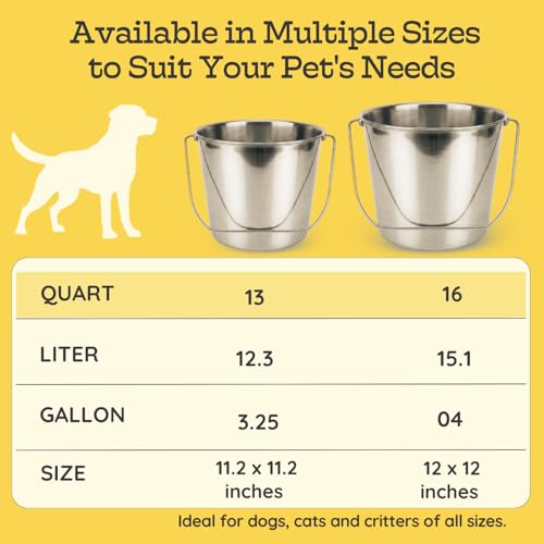 13 Quart Heavy Duty Stainless Steel Round Bucket with Arc Handle, Metal Feed Bucket, Water Pail for Dogs, Horses, Goats, Livestock, Farm & Kennel - size: 13 Quarts