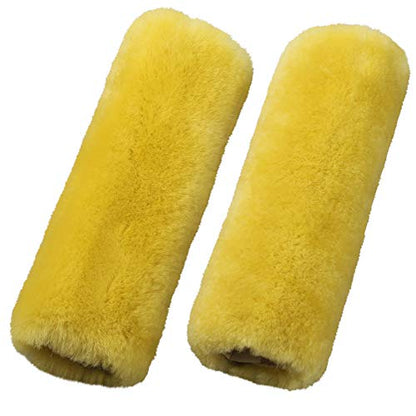 OGLAND 2 Pack Sheepskin Car Seat Belt Cover Pads | Wool Seatbelt Cushions - color: Lemon Yellow, size: Shearling Wool
