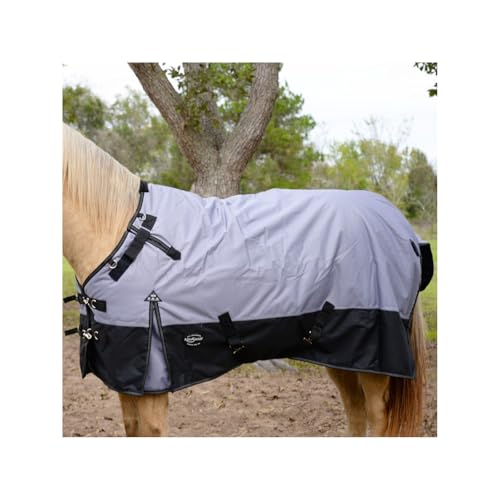 Reinsman Premium Turnout Winter Horse Blanket with 200g Fill| 1200 Denier Waterproof Top | Fleece-Lined Neck Gusset with Velcro Adjustment | 2 Criss-Cross Belly Strap,Grey/Black, 81" - color: Grey/Black