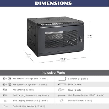 6U Wall Mount Server Cabinet with A Lockable Front Vented Door, Cooling Fans, Removable Side Panels - 45cm Depth, 19" Network Rack Including Full-Size Rack Shelf for IT Equipment - size: 6U/450mm Depth