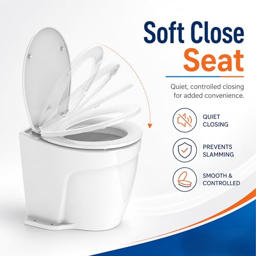 SEAFLO Deluxe Flush Freshwater Electric Marine Toilet - Fresh Water Rinse, 12V, w/ 4-way Flush Panel, Smart Flushing System, Ceramic Bowl, Soft Close Seat, Quiet Flush, Macerator Pump, 4 Year Warranty - style: 12V Deluxe Flush - Fresh Water Rinse - Soleno
