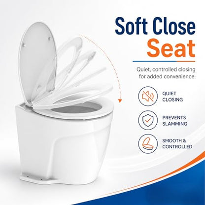 SEAFLO Deluxe Flush Freshwater Electric Marine Toilet - Fresh Water Rinse, 12V, w/ 4-way Flush Panel, Smart Flushing System, Ceramic Bowl, Soft Close Seat, Quiet Flush, Macerator Pump, 4 Year Warranty - style: 12V Deluxe Flush - Fresh Water Rinse - Soleno