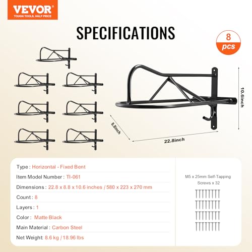 VEVOR Wall Mount Saddle Rack, 27.3 x 16.3 x 12.5 in, 8 Packs Horse Saddle Rack with Pad Bar, Portable Saddle Stand for English & Western Saddle, Horse Tack Storage for Equestrian Garden, Black - style: Wall Mounted Saddle Stand-8 Pcs
