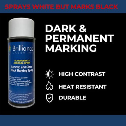 Brilliance Laser Inks Ceramic and Glass Black Marking Spray - 12oz Aerosol Marks on Ceramics and Glass. Aerosol for Fiber, YAG, Diode, and CO2 Laser Engraver Machine, BLI420 - color: 1 Pcs
