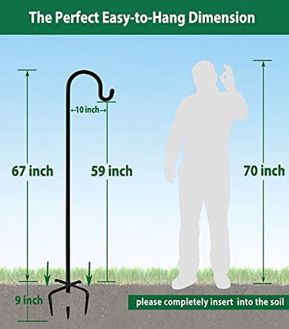 Adjustable Outdoor Shepherd Hook Stand with 5 Prong Base, 76 Inches Tall 3/5 in Thick, Shiny Black (2 Packs) - size: 76in-2pcs