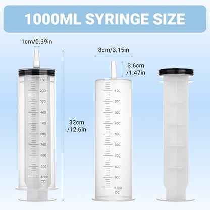 1000ml Large Syringe, Epoxy Plastic Syringes for Liquids with Tip Adapter | Large Syringe for Scientific Labs, Measuring, Watering, Refilling, Filtration, Plants, Multiple Uses, Individually Sealed - style: 1000 ML