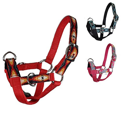 Tahoe Tack Nylon Overlay Sheep and Goat Training Halter with Padded Noseband - 6 Month Warranty - color: Red Aztec, size: Large Sheep/Goat