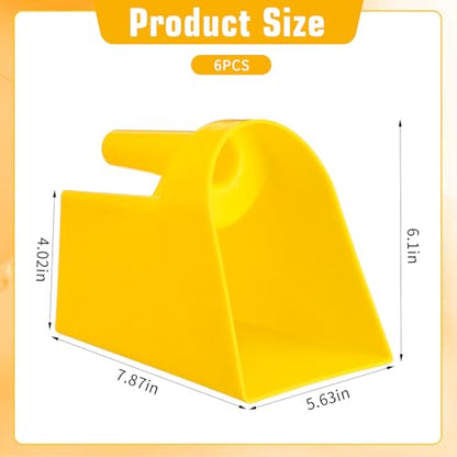 6 Pcs Plastic Enclosed Feed Scoop Heavy Duty Durable Stackable Horse Yellow Feed Scoop for Livestock Animal Ranchers Homesteaders Farmers, 2 Qt