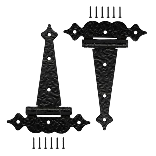 WellMade 6 in T-Strap Hinges,Decorative Wooden gate Hinges,Outdoor T Hinges for Fence Barns Shed Storage Doors （Black 2 Pack） - size: 2 Pack