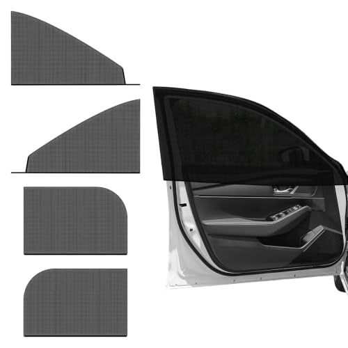 4 PCS Car Window Shades, Double-Layer Automotive Front & Rear Side Window Sunshade Blocks UV Rays & Sun Glare, Breathable Mesh Screen Stretch Sun Protection Cover for Most Cars - color: Car Front & Rear, 4 PCS