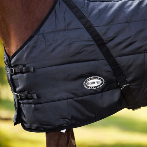 Country Pride Sentinel Channel Quilt Horse Stable Blanket, Midweight Open Front, 420D Nylon Outer Shell, 250g Poly-Fill Insulation, Wither Protection, Adjustable Leg Straps, Bias Surcingle (76,Black) - color: Black, size: 76
