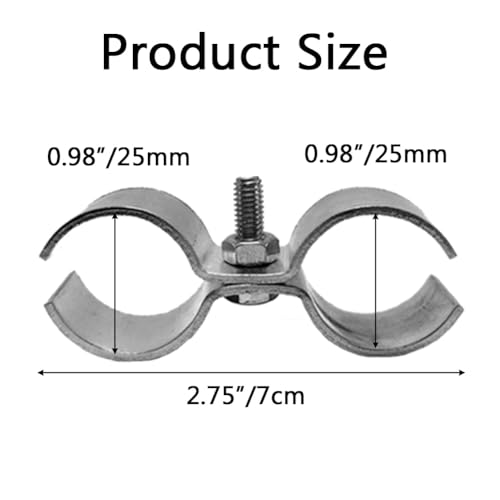 6 Set Double Pipe Clamp, Dog Kennel Clamps, Metal Fence Clips Parts, Stainless Steel Heavy Duty Chain Link Fence Panel Clamp for 25mm Round Pipe Panel Frame, Saddle Clamps with Bolts and Nuts - size: 25mm