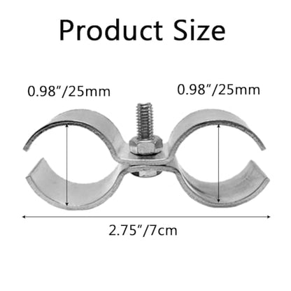 6 Set Double Pipe Clamp, Dog Kennel Clamps, Metal Fence Clips Parts, Stainless Steel Heavy Duty Chain Link Fence Panel Clamp for 25mm Round Pipe Panel Frame, Saddle Clamps with Bolts and Nuts - size: 25mm