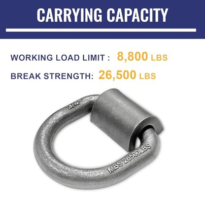 4 Pack Weld-On Forged D Ring, Heavy Duty 3/4" D-Ring Trailer Tie Down Anchor with MBS:26,500 lbs for Trailer, Truck Cargo, RV, ATV Tiedowns, Farm Applications and More. - size: 3/4”-4pack