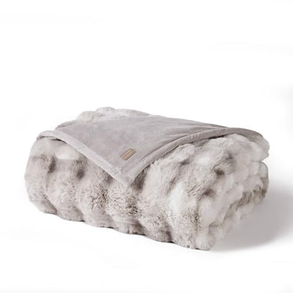 EverGrace Faux Rabbit Fur Bubble Throw Blanket, 50"x60", Light Grey - color: Marble Grey, size: 50"x60"