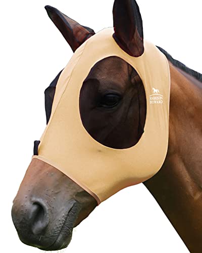 Harrison Howard Super Comfort Stretchy Fly Mask Large Eye Space with UV Protection Soft on Skin with Breathability Champagne Gold M Cob - color: Champagne Gold, size: Cob (Medium)
