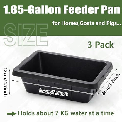 Sadnyy 3 Pcs Rubber Feeder Pan, Horse Feed Bucket Rubber Feed Pan Large Utility Heavy Duty Horse Trough Feeder for Goats Horses Livestock Animal Feeding(7.39 Qt/ 1.85 Gallon) - size: 7.39 Qt/ 1.85 Gallon