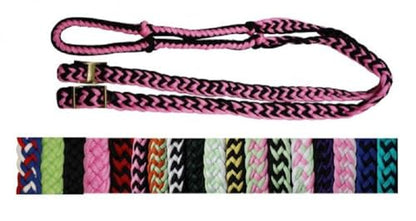 Showman 7' Braided Knotted Nylon Roping Barrel Racing Contest Reins - color: RWB