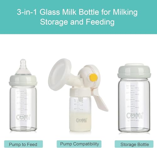COMI Wide Neck Glass Breastmilk Collection n Storage Bottle, 6oz with Screw Ring Sealing Disk; Re-markable Sealing Disc. BPA Free, Fits Breast Pumps & Nipples (Pink Lids) - style: 180ml 6PINK