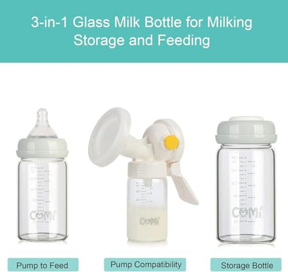 COMI Wide Neck Glass Breastmilk Collection n Storage Bottle, 6oz with Screw Ring Sealing Disk; Re-markable Sealing Disc. BPA Free, Fits Breast Pumps & Nipples (Pink Lids) - style: 180ml 6PINK