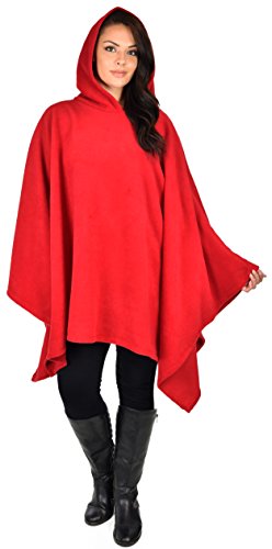 Dare2BStylish Women Poncho Style Hoodie Sweater Fleece Cover Up for Cold Weather - color: Red