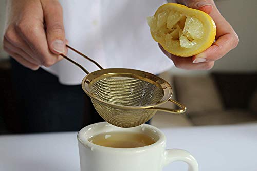 Strainer Set Fine Mesh – Premium 304 Stainless Steel (18/8) – 8″, 5.5″ and 3.3″ Sturdy Kitchen Strainers (Gold) - color: Gold