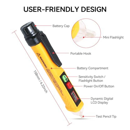 Voltage Tester Non Contact Voltage Detector Dual Range AC 12V/48V-1000V,Electrical Tester Pen with LCD Display Live Wire Tester with Alarm and Flashlight Wire Breakpoint Finder Tools