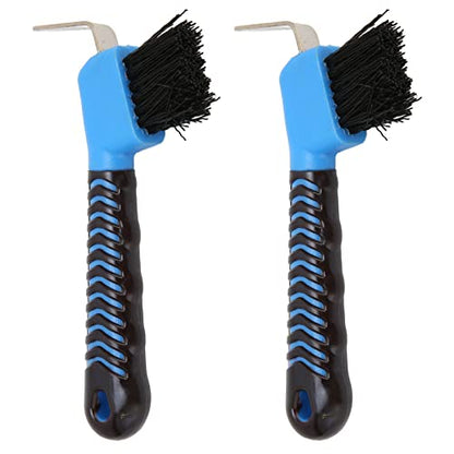 Horse Hoof Pick Brush 2Pcs Reinforced Steel Hook Soft Rubber Grip for Thorough Mud Removal for Horse Stable Work Boots, 17cm Stainless Steel Plastic for Equestrian Grooming Daily H