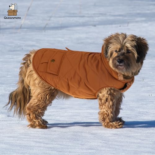 Queenmore XS Warm Puffer Dog Jacket Thick Plush Lining Winter Puppy Coat - color: Brown, size: X-Small