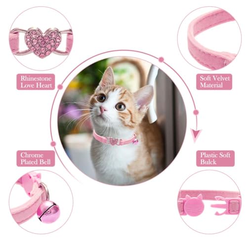 BINGPET Cat Collar Breakaway with Bell, Bling Kitten Collar,Pink&Black - color: Heart (Pink + Black)-2pcs