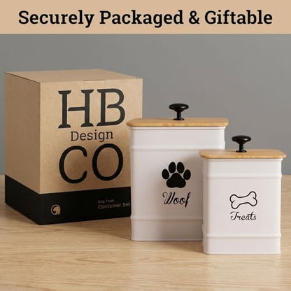 Dog Treat Container Set of 2 with Airtight Bamboo Lids - 8x6 & 7x5 inch | Fits All Popular Treats, Up to 20 Cups Combined Capacity, Airtight Bamboo Lid, Easy Open Lid, Dent-Resistant Durable Metal - color: White - Large