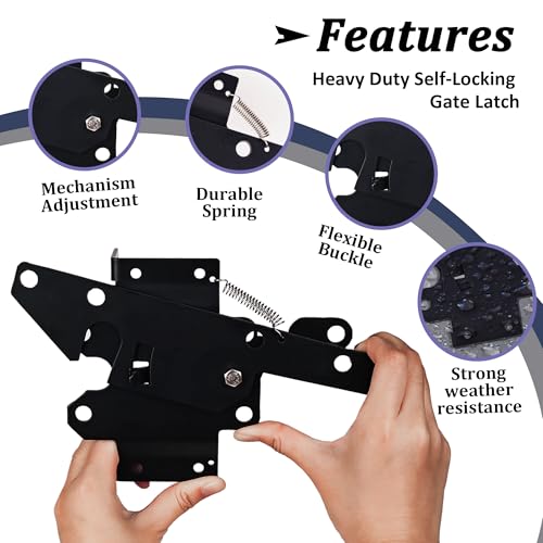 Self-Locking Gate Latch - Heavy Duty PVC/Gate Latch for Wooden Fence - Outswing Gate with Automatic Locking & Rust Proof, Black