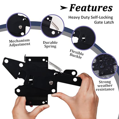 Self-Locking Gate Latch - Heavy Duty PVC/Gate Latch for Wooden Fence - Outswing Gate with Automatic Locking & Rust Proof, Black
