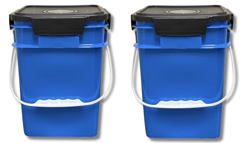 House Naturals 4 Gallon Square Food Grade Plastic Bucket with Lid, Made in USA (Pack of 2) BPA Free (Blue) - color: Blue