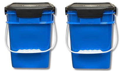 House Naturals 4 Gallon Square Food Grade Plastic Bucket with Lid, Made in USA (Pack of 2) BPA Free (Blue) - color: Blue