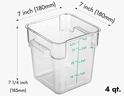 CURTA 4 Pack Food Storage Container with Green Lid - NSF Commercial Grade in 4.0 Qt - Square, Clear, Polycarbonate - color: 4.0 Qt 4-Pack(Green Lids)