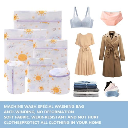 Mesh Laundry Bags 6 Pack, Delicate Wash Bags with Zipper - color: Smiling Clouds