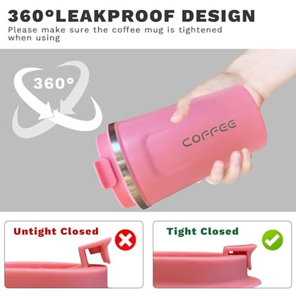Insulated Travel Coffee Mug, Stainless Steel Coffee Cup with Leakproof Lid - color: 2nd-Pink, size: 17 Ounces