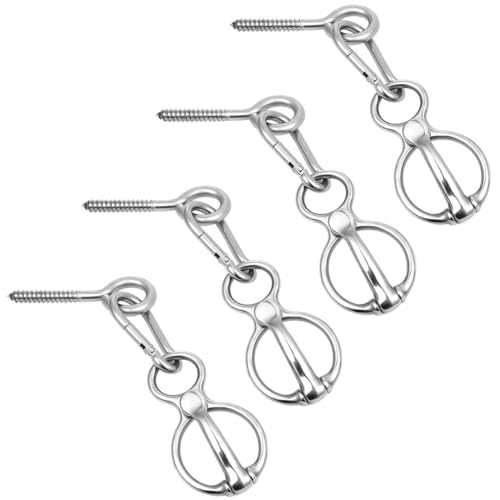 Homaisson 4 PCS Horse Tie Rings, Horse Tie Ring with Quick Snap and Eye Bolt, Heavy Duty Stainless Horse Tack and Supplies, Magnetic Safe Horse Tie Ring, Horse Training Equipment for Pulling Back