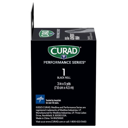 CURAD Performance Series Self-Adherent Athletic Wrap, Black, 3 inches x 5 yards, Compression Support for Sports Injuries, Joint Stability, and Muscle Recovery - size: 1 Count (Pack of 3)